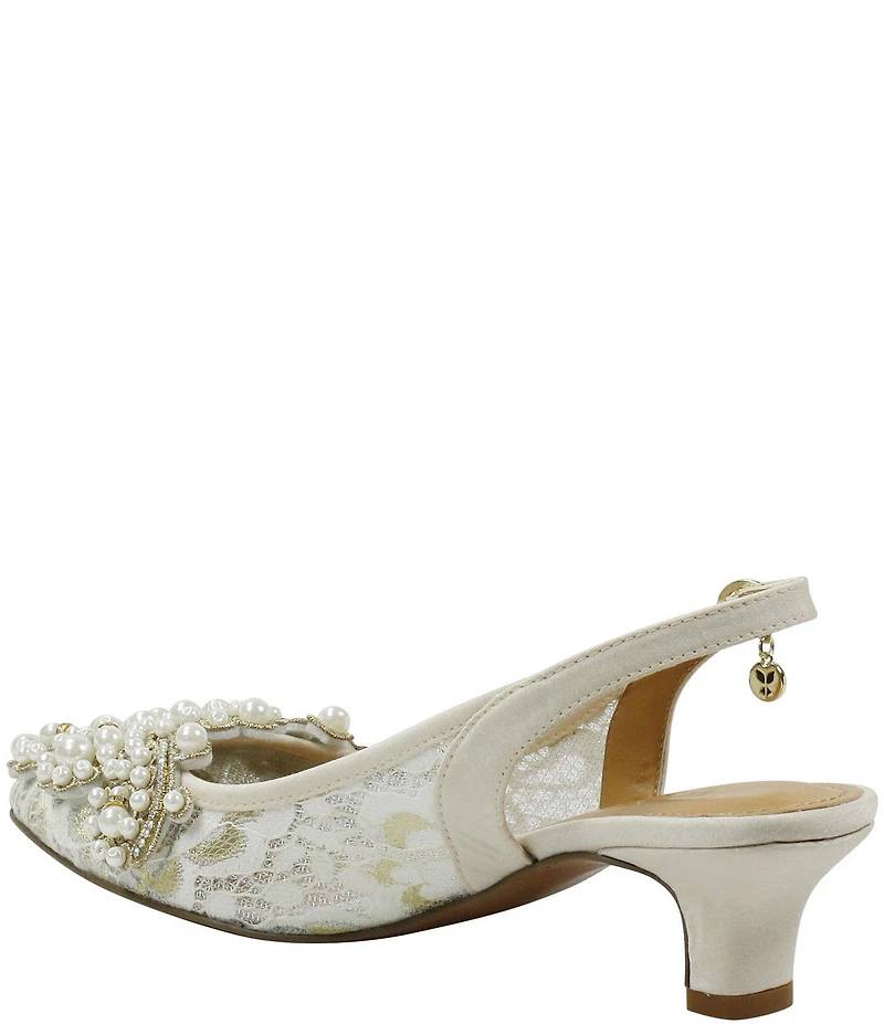 J. Renee Strovanni Lace Detail Pearl Ornament Slingback Pumps