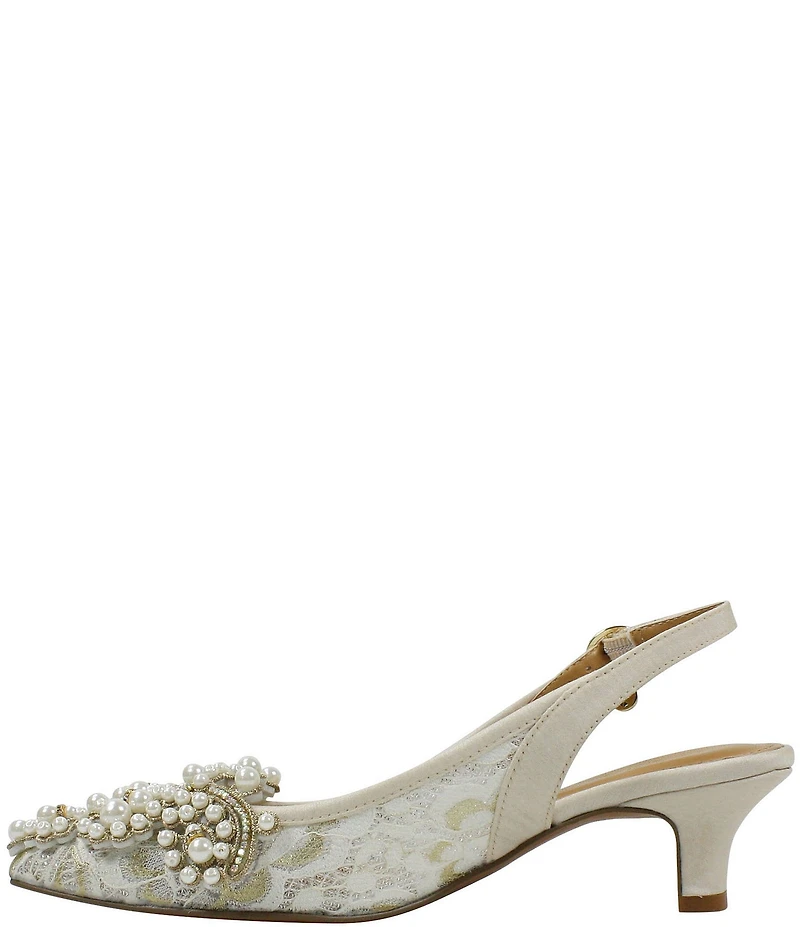 J. Renee Strovanni Lace Detail Pearl Ornament Slingback Pumps