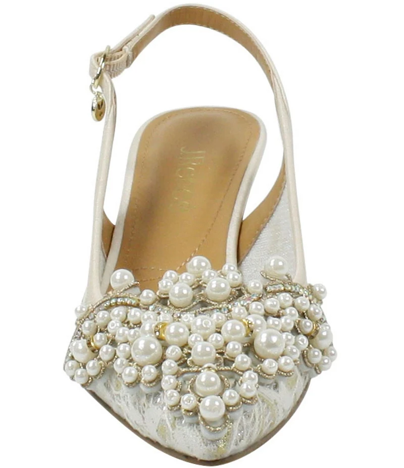 J. Renee Strovanni Lace Detail Pearl Ornament Slingback Pumps