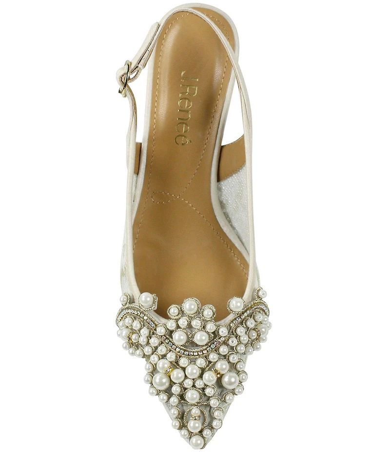 J. Renee Strovanni Lace Detail Pearl Ornament Slingback Pumps