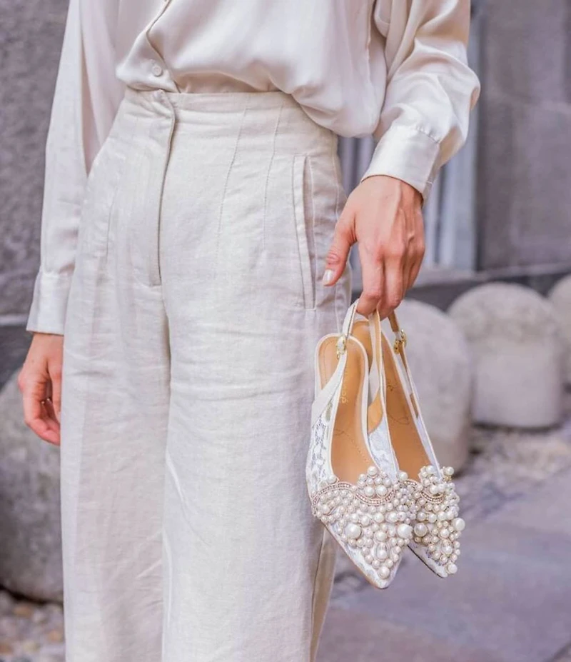 J. Renee Strovanni Lace Detail Pearl Ornament Slingback Pumps