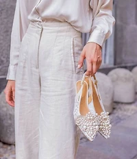 J. Renee Strovanni Lace Detail Pearl Ornament Slingback Pumps