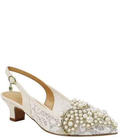 J. Renee Strovanni Lace Detail Pearl Ornament Slingback Pumps