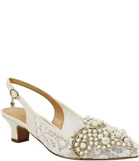 J. Renee Strovanni Lace Detail Pearl Ornament Slingback Pumps