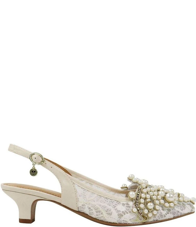 J. Renee Strovanni Lace Detail Pearl Ornament Slingback Pumps