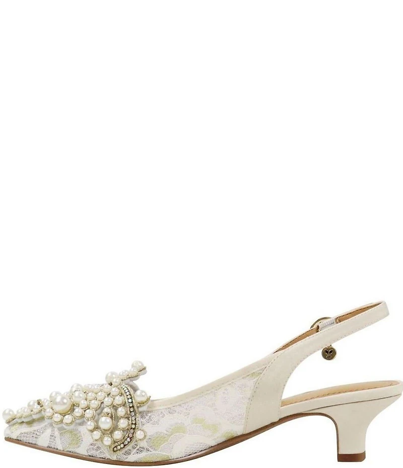 J. Renee Strovanni Lace Detail Pearl Ornament Slingback Pumps