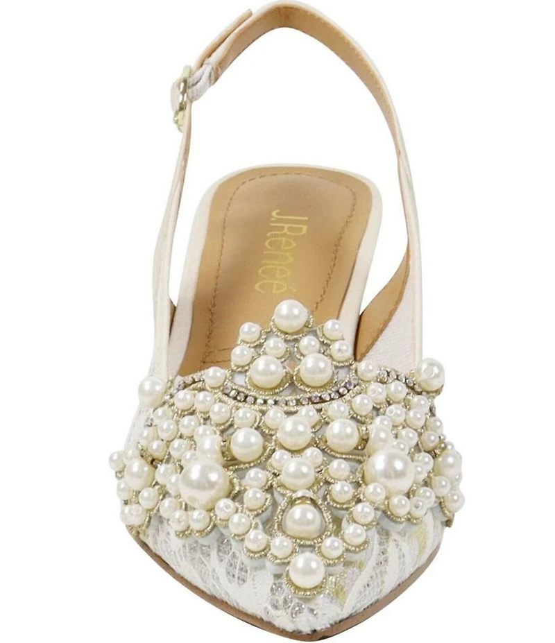 J. Renee Strovanni Lace Detail Pearl Ornament Slingback Pumps