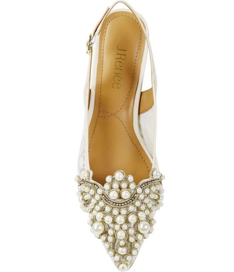 J. Renee Strovanni Lace Detail Pearl Ornament Slingback Pumps