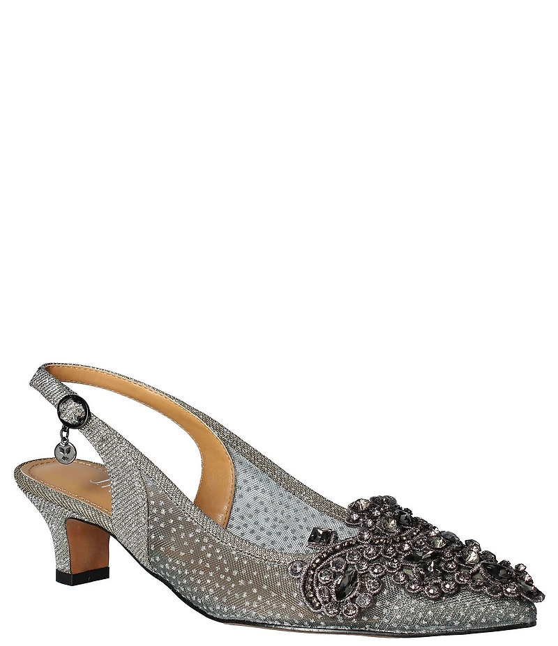 J. Renee Strovanni Glitter Mesh Jewel Ornament Slingback Pumps