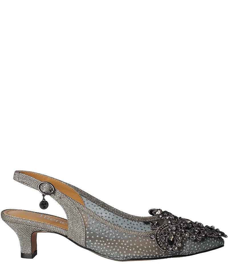 J. Renee Strovanni Glitter Mesh Jewel Ornament Slingback Pumps