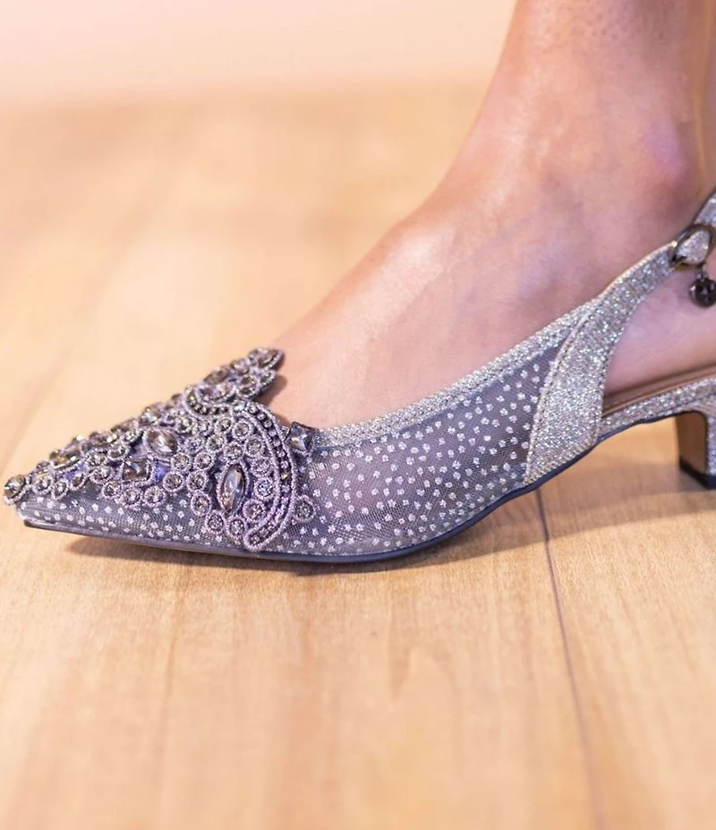 J. Renee Strovanni Glitter Mesh Jewel Ornament Slingback Pumps
