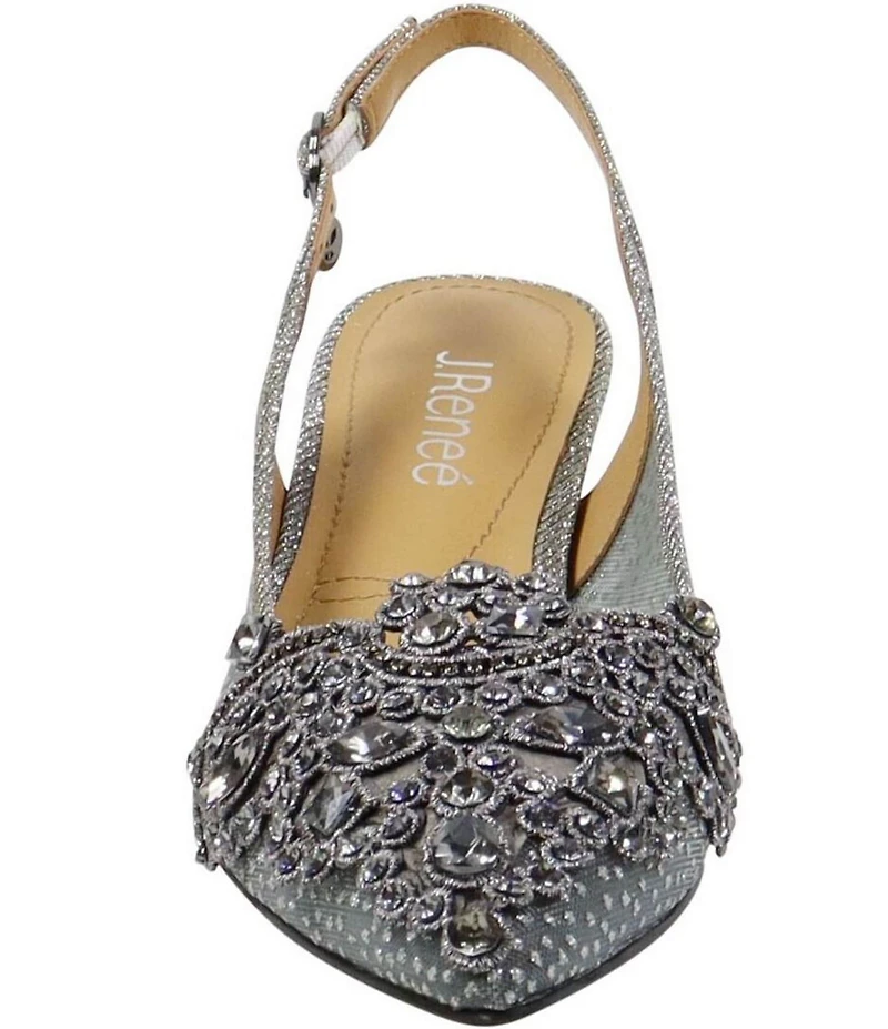 J. Renee Strovanni Glitter Mesh Jewel Ornament Slingback Pumps