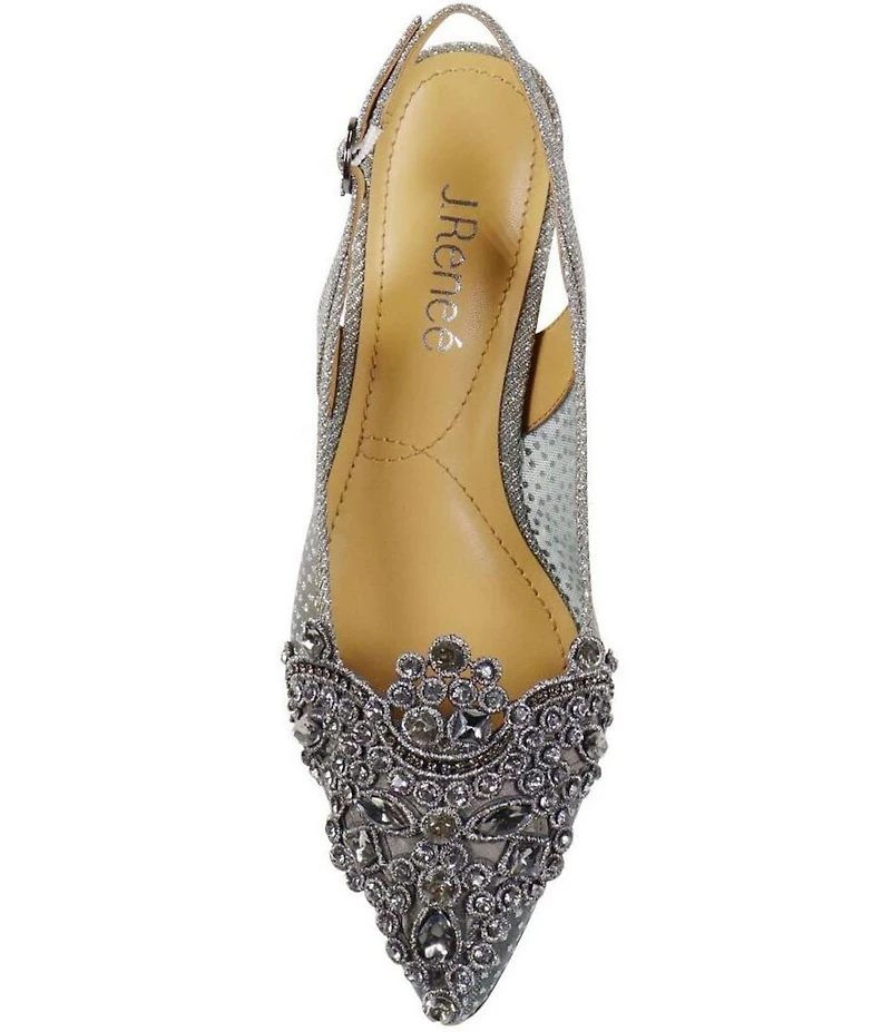 J. Renee Strovanni Glitter Mesh Jewel Ornament Slingback Pumps