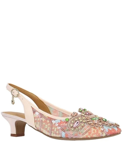 J. Renee Strovanni Mesh Pearl Rhinestone Slingback Dress Pumps