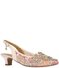 J. Renee Strovanni Mesh Pearl Rhinestone Slingback Dress Pumps