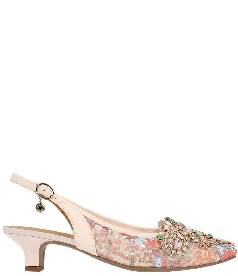 J. Renee Strovanni Mesh Pearl Rhinestone Slingback Dress Pumps