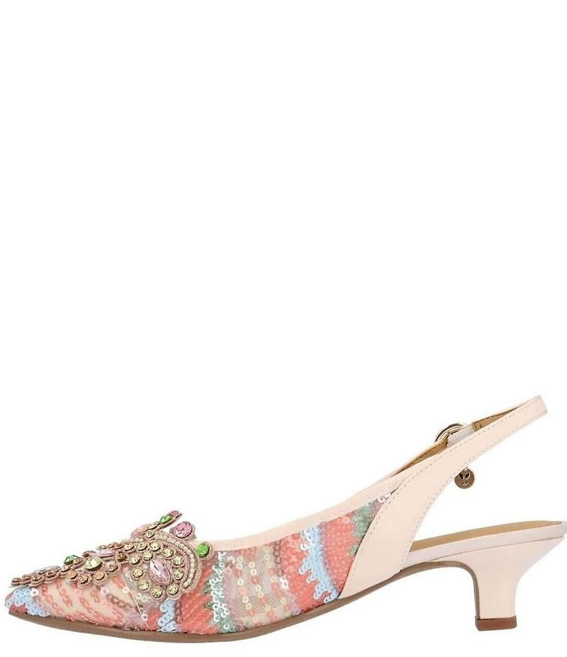 J. Renee Strovanni Mesh Pearl Rhinestone Slingback Dress Pumps