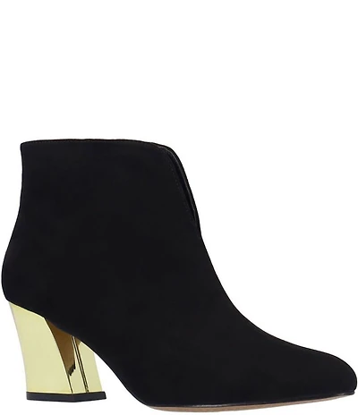 J. Renee Tatum Microsuede Gold Heel Booties