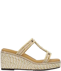J. Renee Tavelle Rope and Pyramid Stud Platform Wedge Slide Sandals