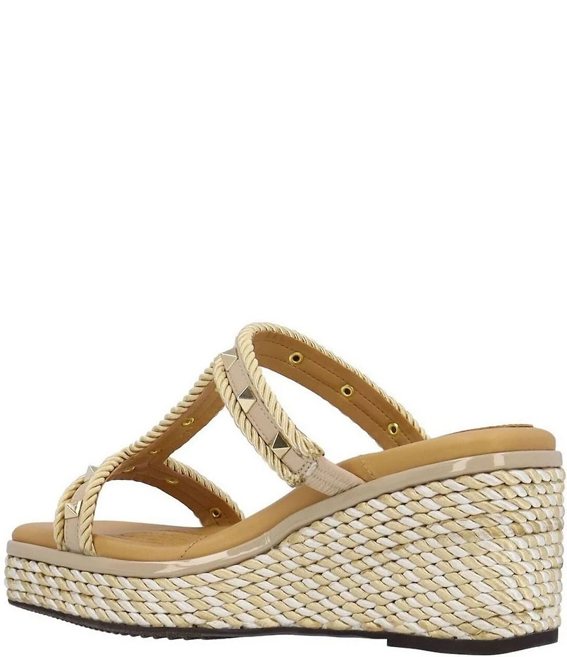 J. Renee Tavelle Rope and Pyramid Stud Platform Wedge Slide Sandals