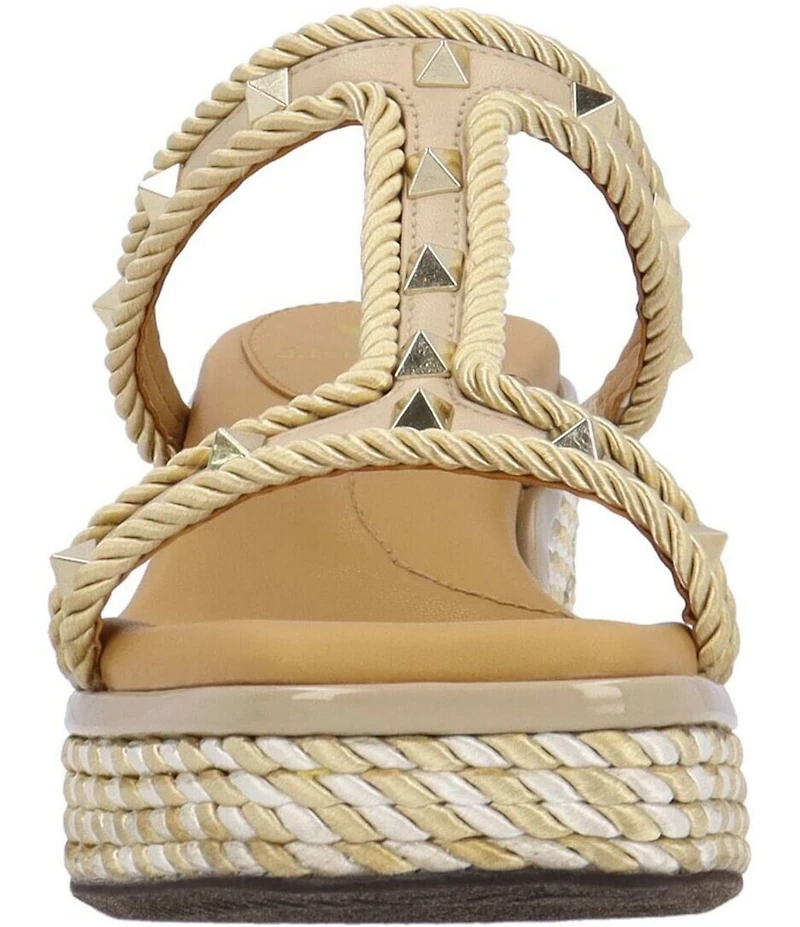J. Renee Tavelle Rope and Pyramid Stud Platform Wedge Slide Sandals