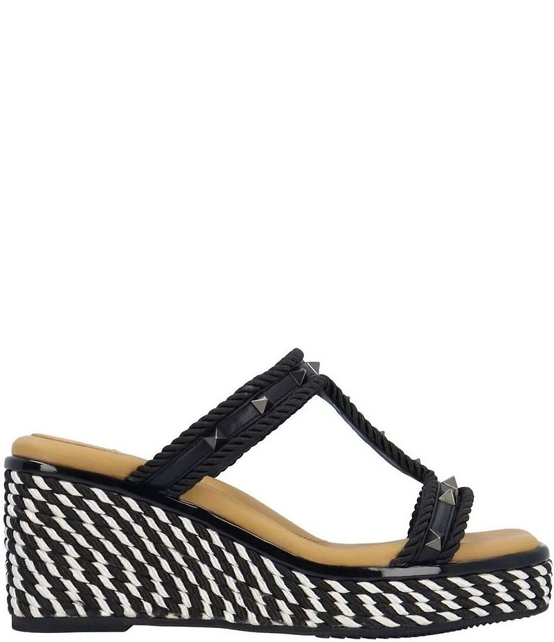 J. Renee Tavelle Rope and Pyramid Stud Platform Wedge Slide Sandals