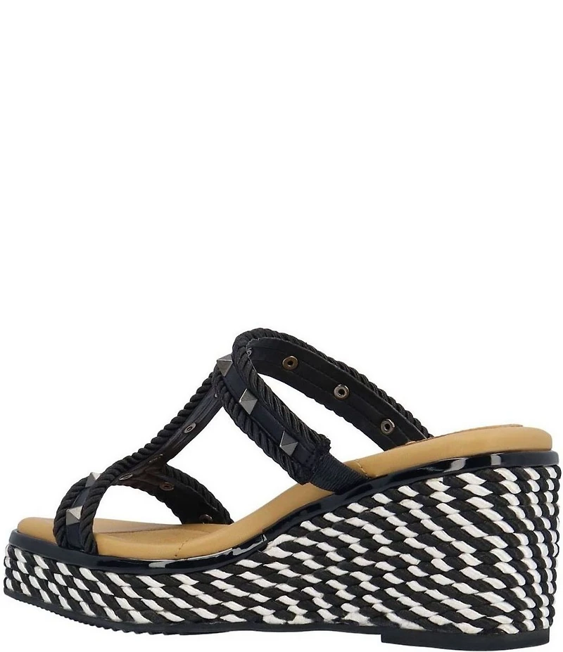 J. Renee Tavelle Rope and Pyramid Stud Platform Wedge Slide Sandals
