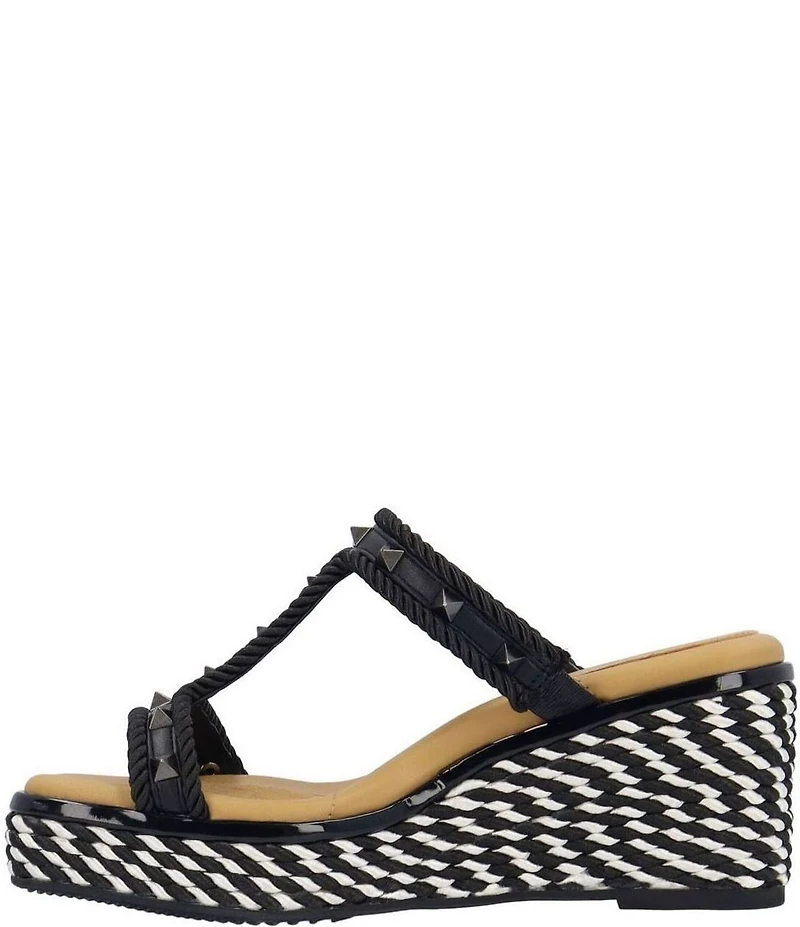 J. Renee Tavelle Rope and Pyramid Stud Platform Wedge Slide Sandals