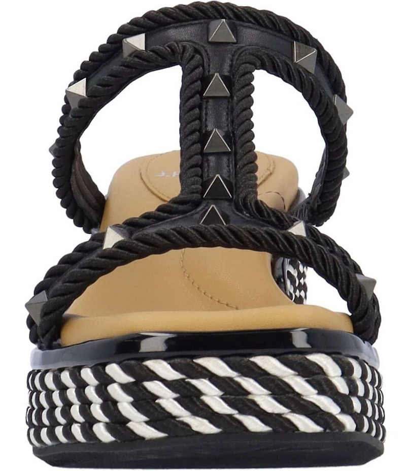 J. Renee Tavelle Rope and Pyramid Stud Platform Wedge Slide Sandals