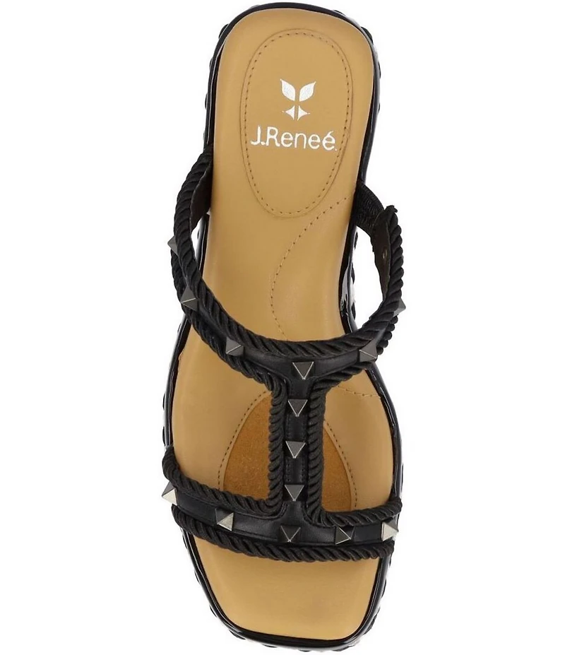 J. Renee Tavelle Rope and Pyramid Stud Platform Wedge Slide Sandals