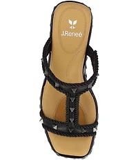 J. Renee Tavelle Rope and Pyramid Stud Platform Wedge Slide Sandals