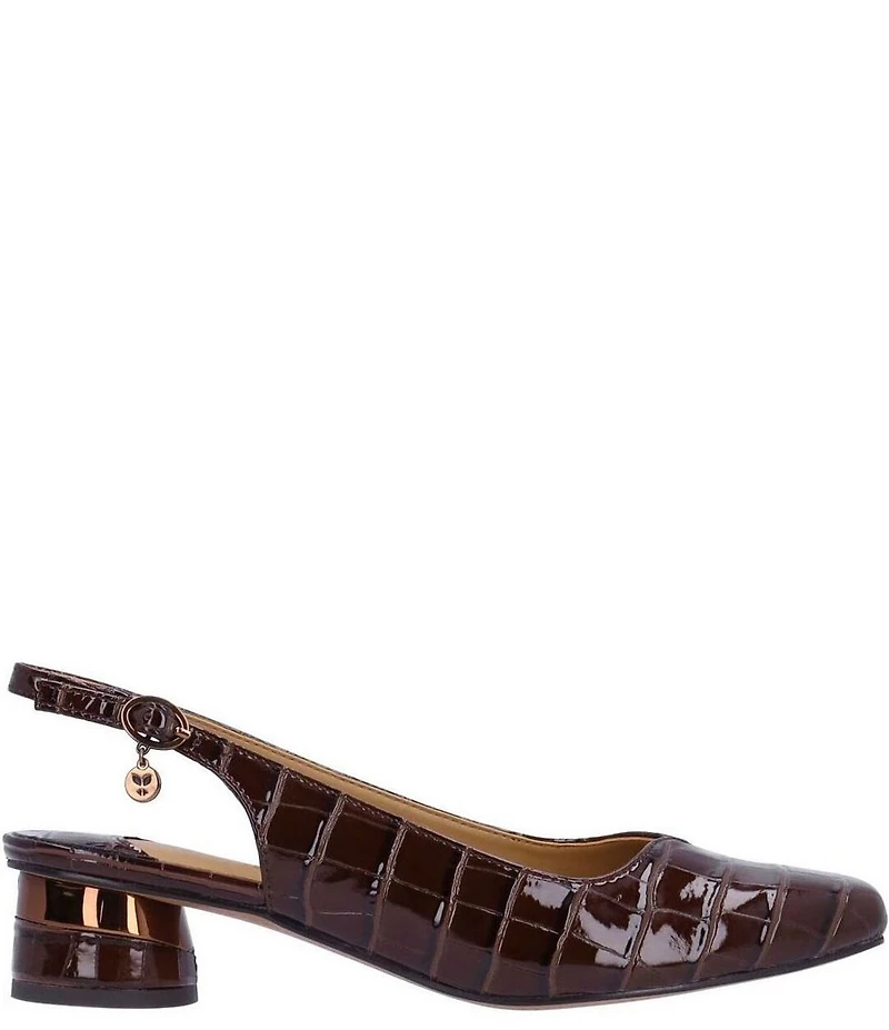 J. Renee Taveta Patent Croco Embossed Slingback Pumps