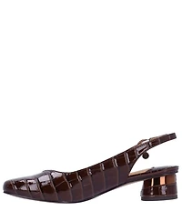 J. Renee Taveta Patent Croco Embossed Slingback Pumps