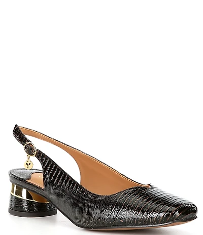 J. Renee Taveta Patent Lizard Embossed Slingback Block Heel Pumps