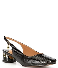 J. Renee Taveta Patent Lizard Embossed Slingback Block Heel Pumps
