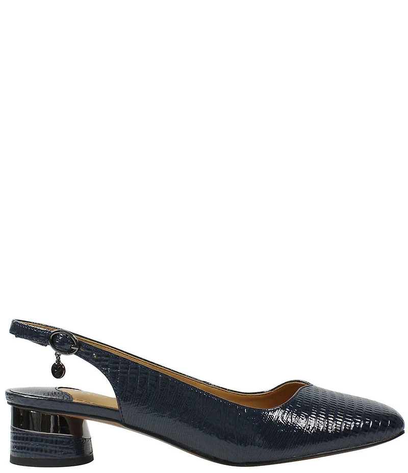 J. Renee Taveta Patent Lizard Embossed Slingback Block Heel Pumps