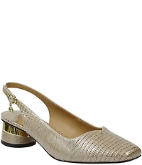 J. Renee Taveta Patent Lizard Embossed Slingback Block Heel Pumps