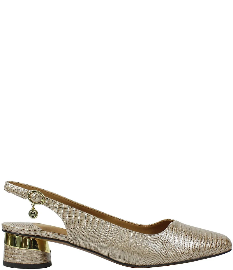 J. Renee Taveta Patent Lizard Embossed Slingback Block Heel Pumps