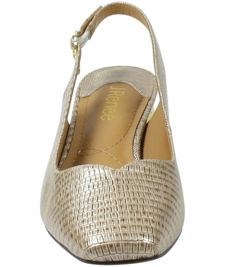 J. Renee Taveta Patent Lizard Embossed Slingback Block Heel Pumps