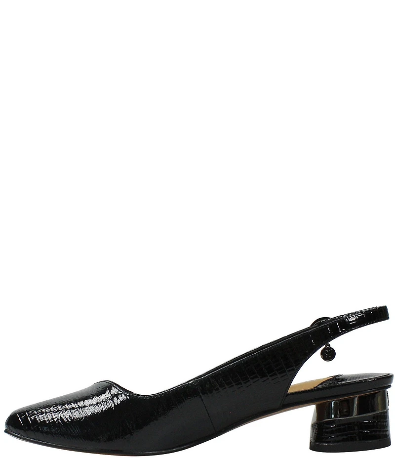 J. Renee Taveta Patent Lizard Embossed Slingback Block Heel Pumps