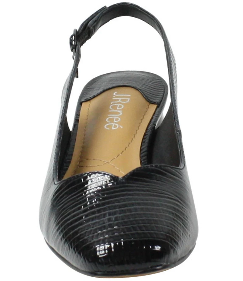J. Renee Taveta Patent Lizard Embossed Slingback Block Heel Pumps