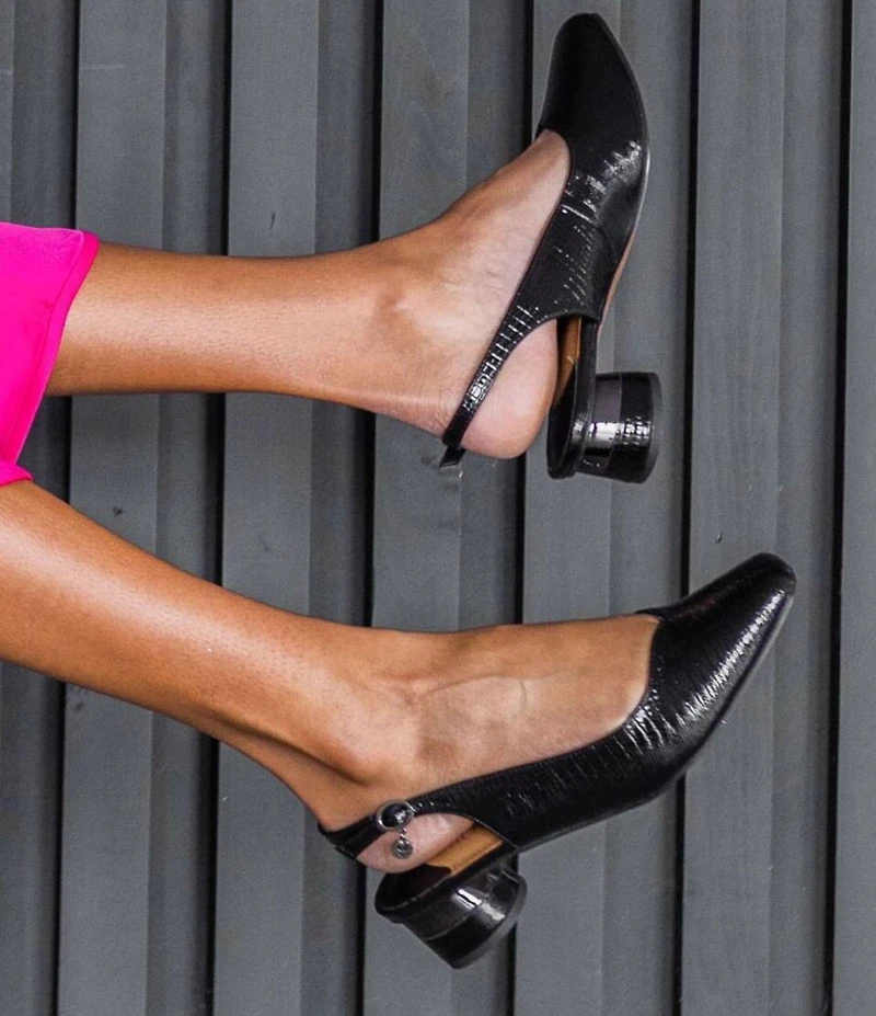 J. Renee Taveta Patent Lizard Embossed Slingback Block Heel Pumps