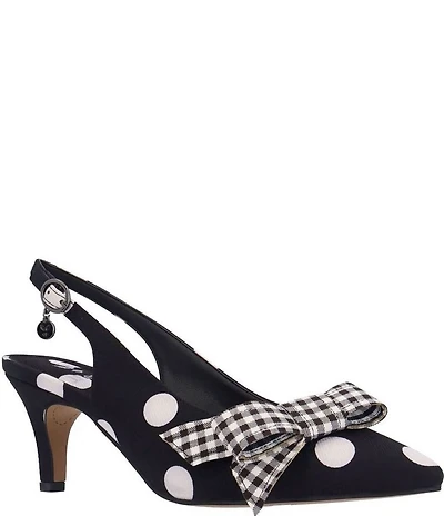 J. Renee Taylin Polka Dot Slingback Pointed Toe Kitten Heel Gingham Bow Pumps