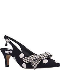 J. Renee Taylin Polka Dot Slingback Pointed Toe Kitten Heel Gingham Bow Pumps