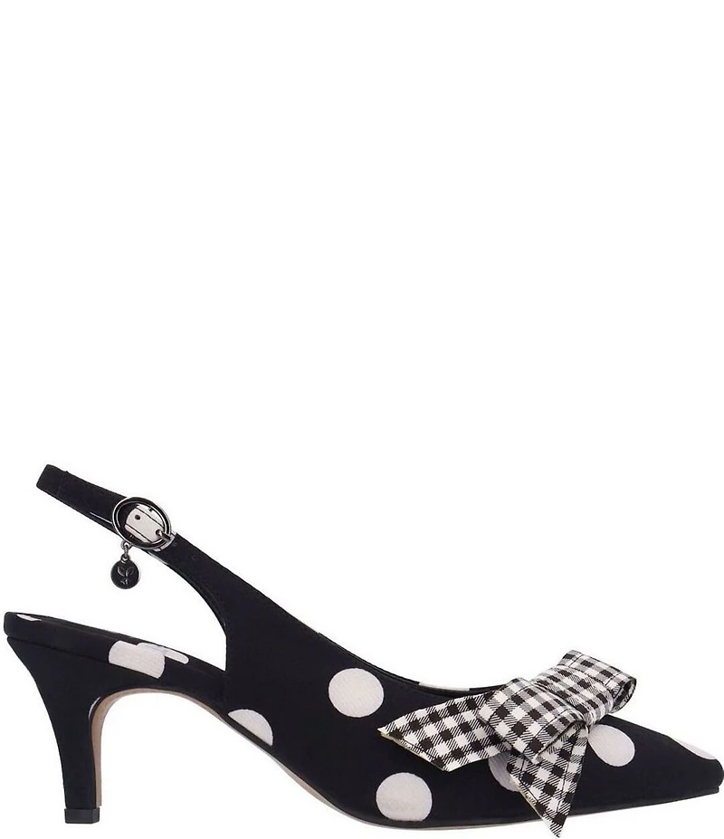J. Renee Taylin Polka Dot Slingback Pointed Toe Kitten Heel Gingham Bow Pumps