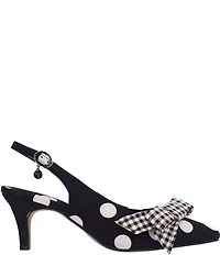 J. Renee Taylin Polka Dot Slingback Pointed Toe Kitten Heel Gingham Bow Pumps