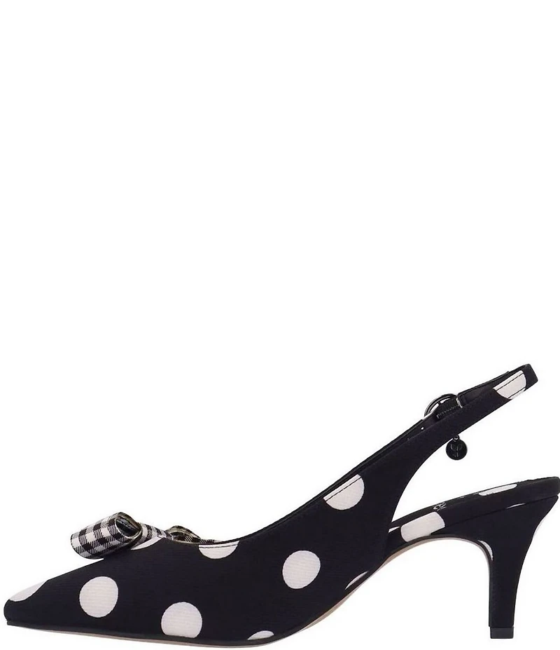 J. Renee Taylin Polka Dot Slingback Pointed Toe Kitten Heel Gingham Bow Pumps