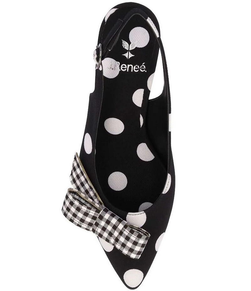 J. Renee Taylin Polka Dot Slingback Pointed Toe Kitten Heel Gingham Bow Pumps