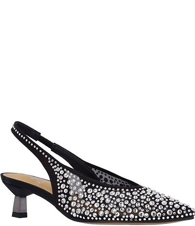 J. Renee Tressa Rhinestone Mesh Slingback Kitten Heel Dress Pumps