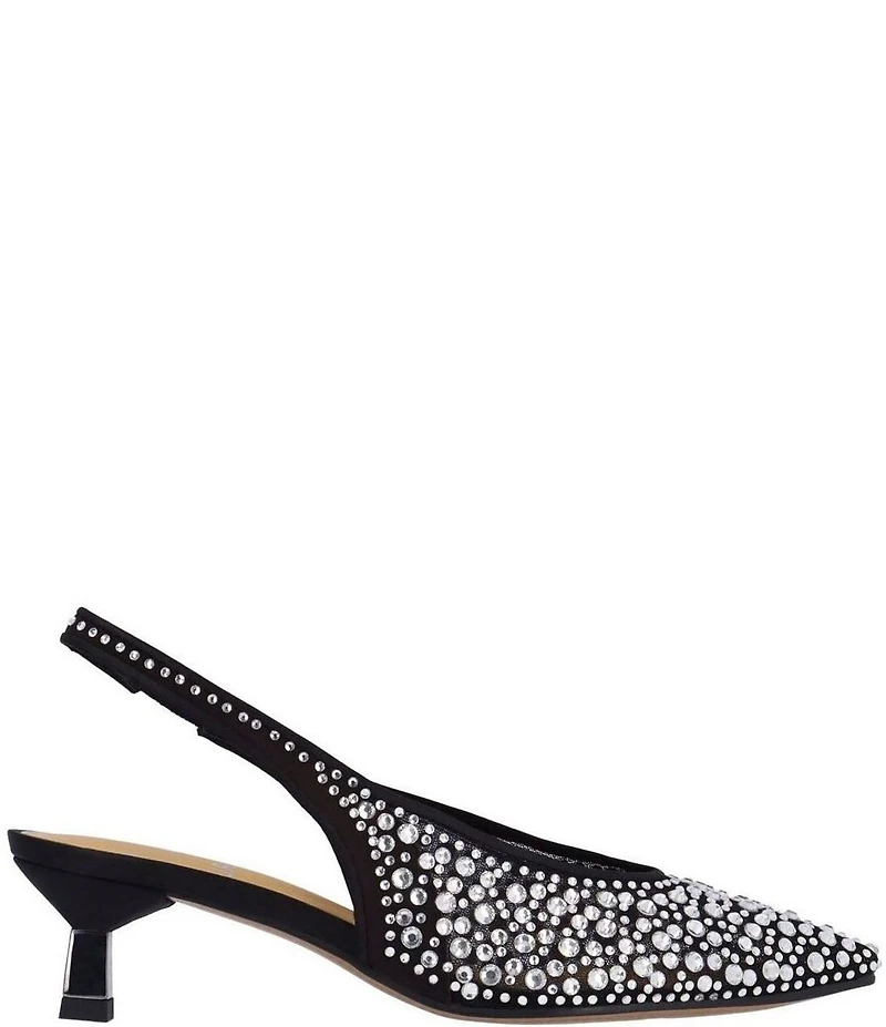 J. Renee Tressa Rhinestone Mesh Slingback Kitten Heel Dress Pumps